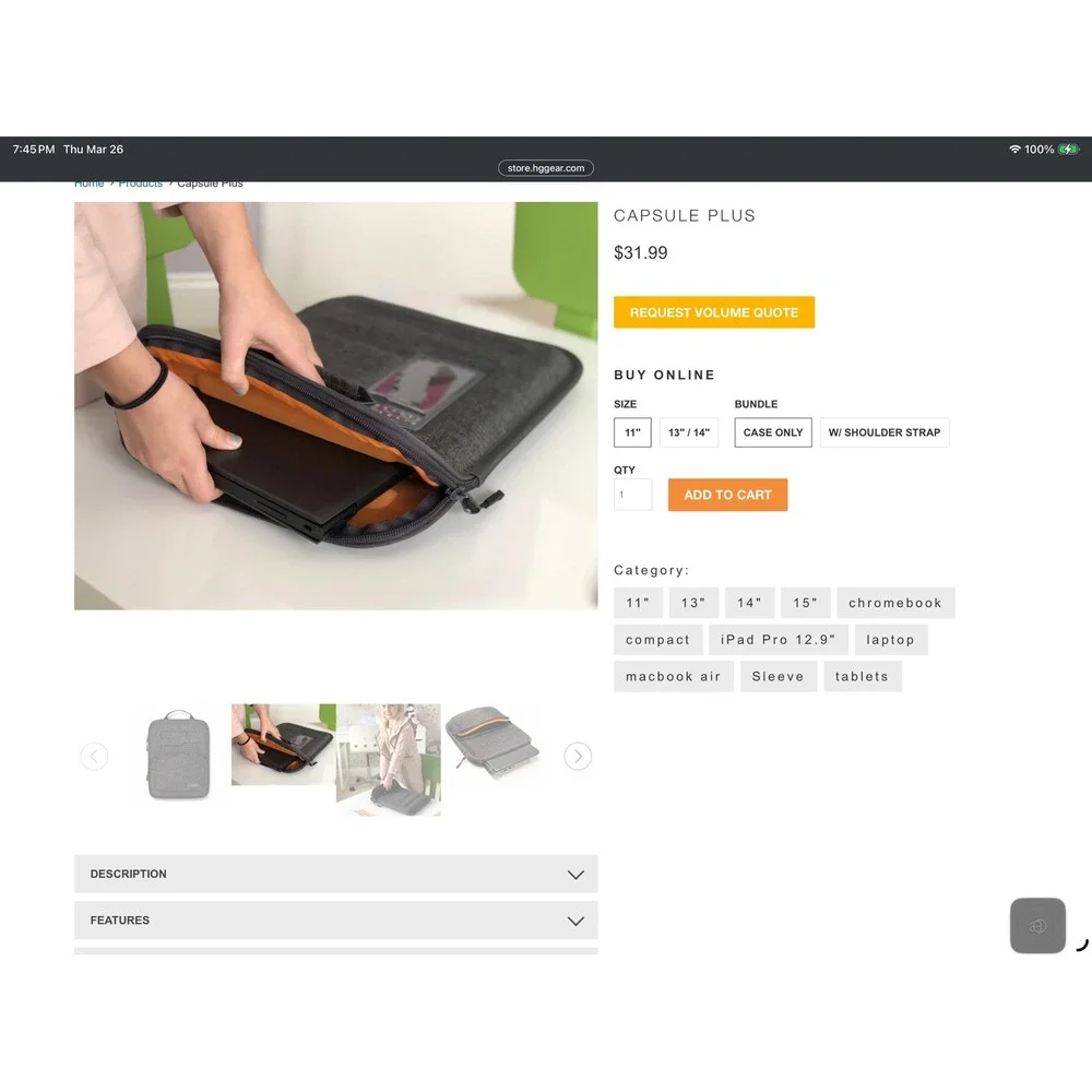 Higher Ground Capsule Plus Laptop Sleeve Case 11-14 inch Gray‎ Nylon Chromebook